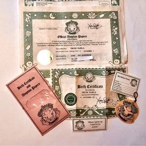 Vintage Cabbage Patch “Preemie” Birth Certificate & Adoption Certificates, Exc.